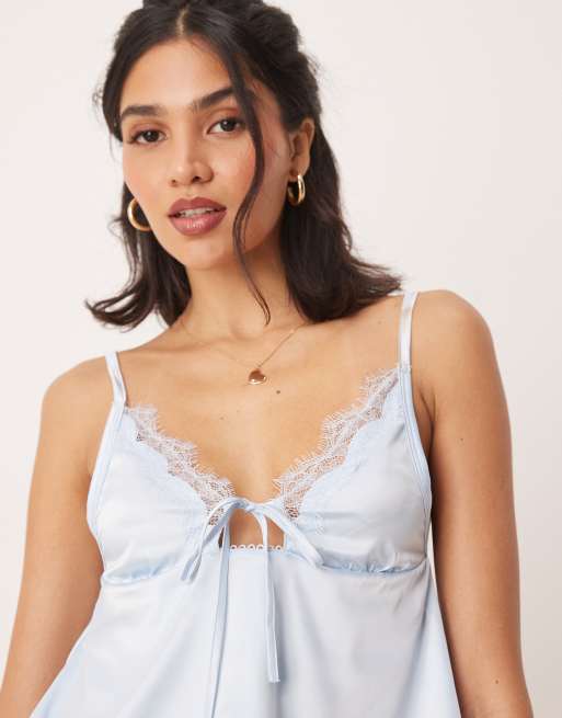 Kat The Label Sorrento satin lace camisole in ice blue | ASOS
