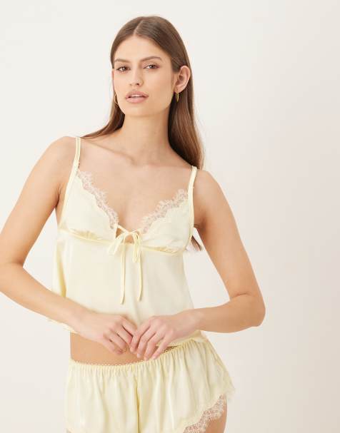 Kat The Label Sorrento satin lace camisole in lemon - view 1