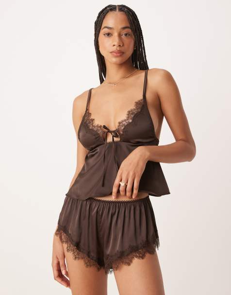 Kat The Label sorrento satin lace short in espresso - view 1
