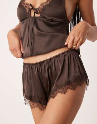 Kat The Label Sorrento Satin Lace Camisole In Brown