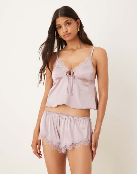 Kat The Label Sorrento satin lace shorts in mauve - view 1