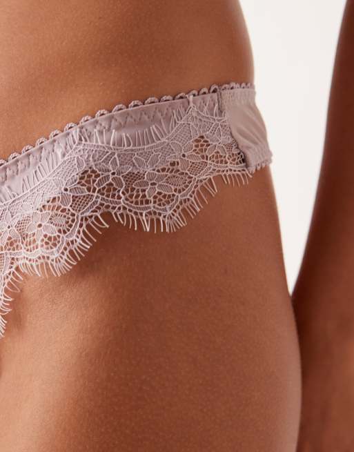 Kat The Label Sorrento satin lace thong in mauve, 2 of 4