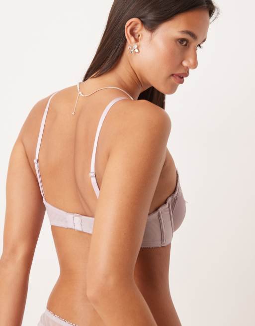 Kat The Label Sorrento satin lace underwired bra in mauve, 3 of 4