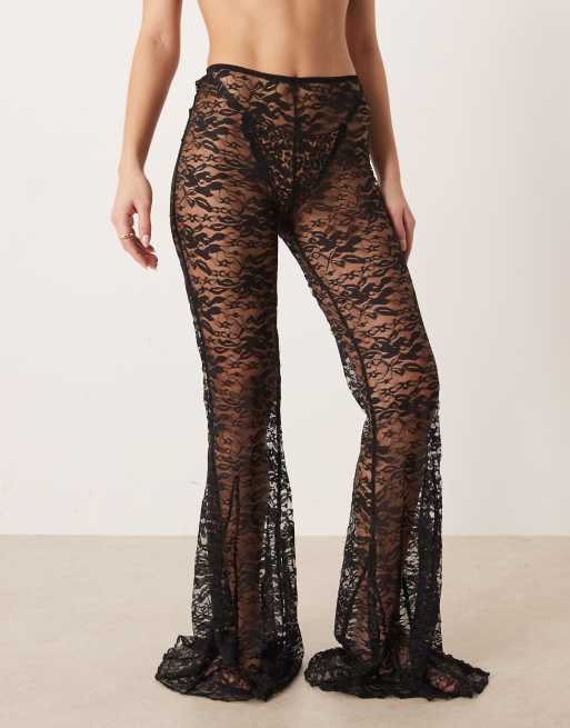 Kat The Label Stevie lace flare trouser in black, 3 of 5
