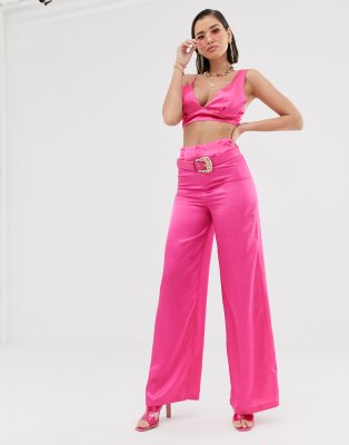 hot pink satin pants