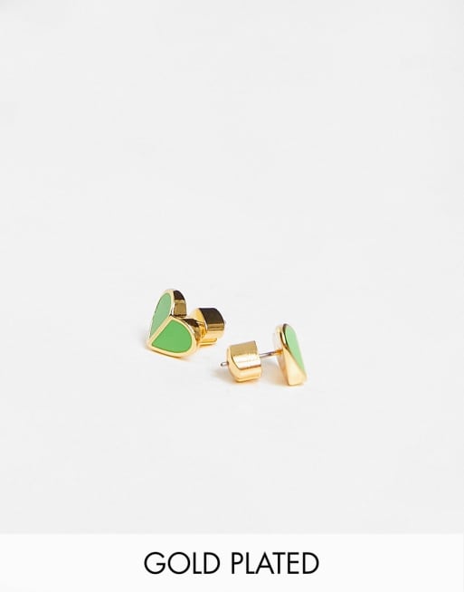 Kate Spade gold plated small heart stud earrings in green ASOS