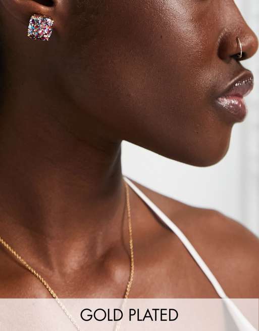 Kate Spade - Kleine, vergulde, vierkante oorknopjes in multi glitter
