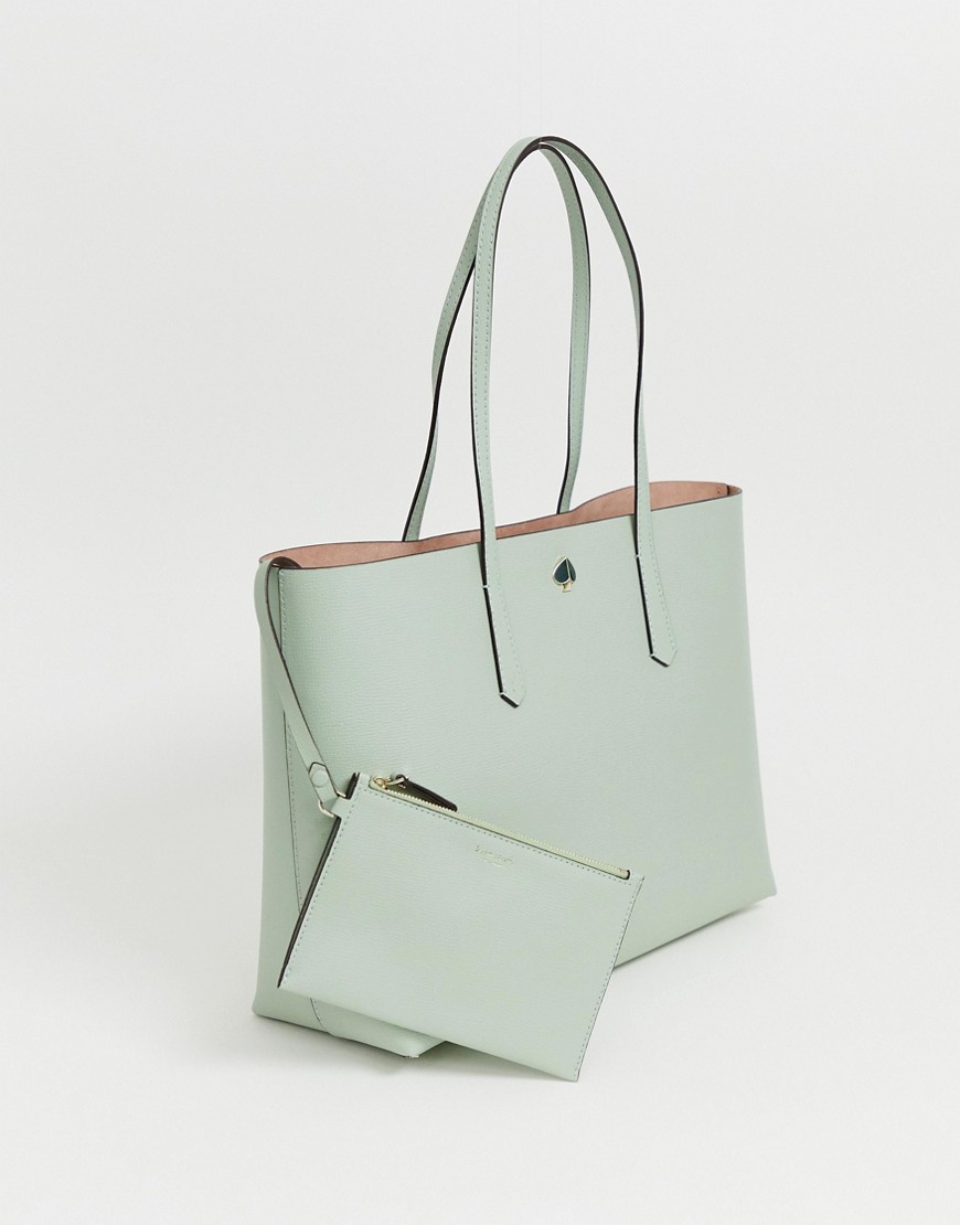 Kate Spade - Maxi borsa in pelle verde chiaro con pochette rimovibile