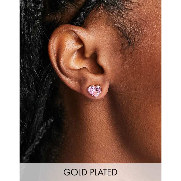 Kate Spade my love pink crystal heart stud earrings in gold plate | ASOS