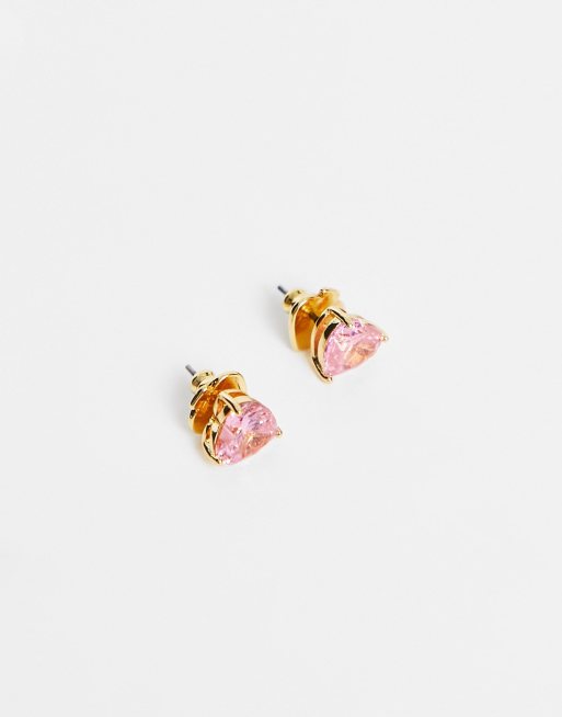 Kate Spade My Love pink crystal heart stud earrings in gold plate