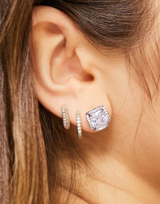 Kate Spade princess cut pave crystal square stud earrings in silver