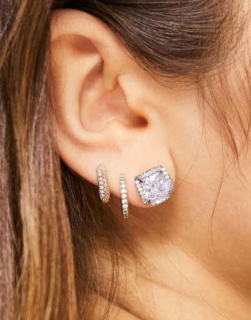 Kate Spade princess cut pave crystal square stud earrings in silver | ASOS