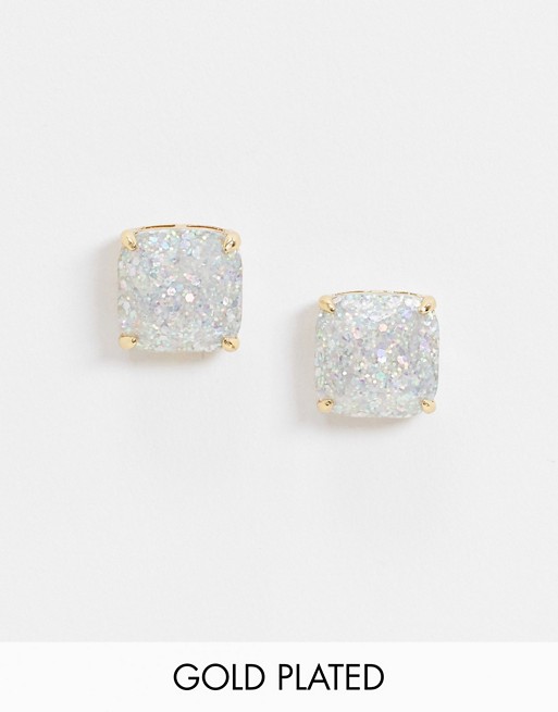 Kate Spade small square stud glitter earrings in gold plate