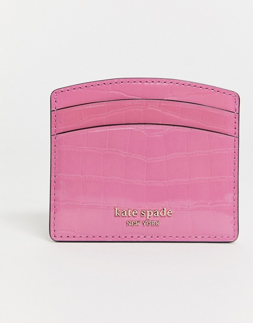 Kate Spade Sylvia embossed card holder in pink croc leather