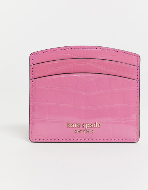 Kate Spade Sylvia embossed card holder in pink croc