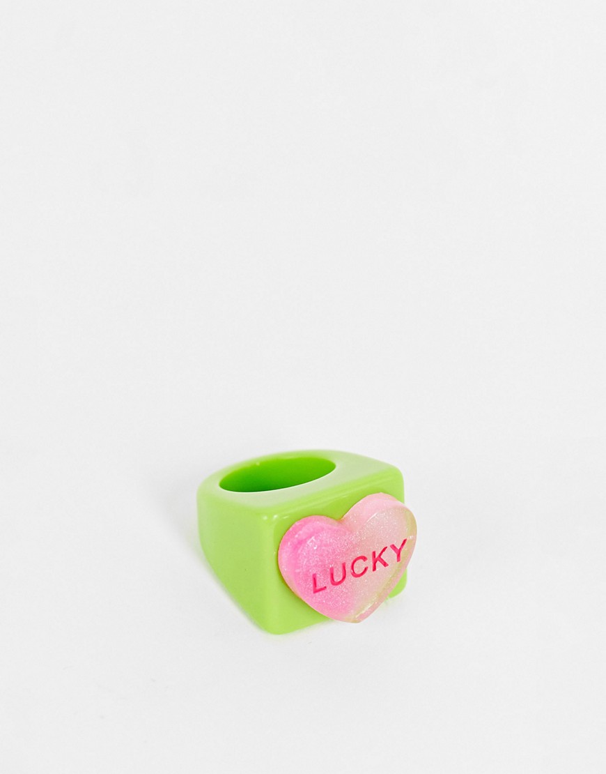 фото Каучуковое кольцо лаймового цвета с надписью "lucky" vintage supply-желтый