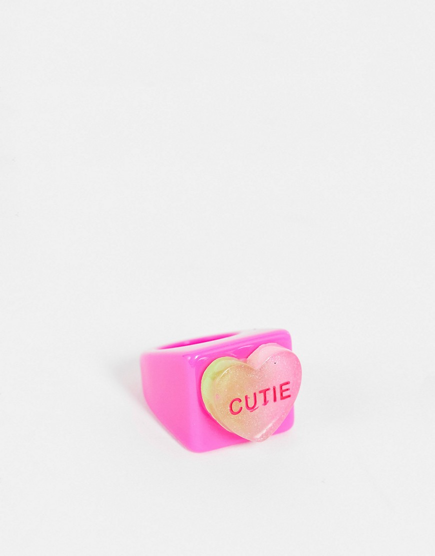 фото Каучуковое кольцо розового цвета с надписью "cutie" vintage supply-розовый цвет