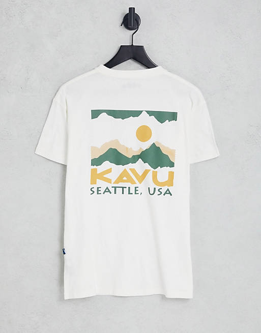 Kavu – Backstamp – Kremowy T-shirt z nadrukiem na plecach
