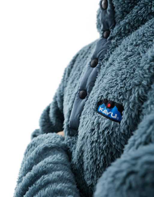 Kavu Balsa Pullover aus Fleece in Blaugrun mit Nylonbahnen ASOS