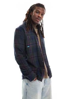 KAVU Kavu big joe check button long sleeve shirt in blue