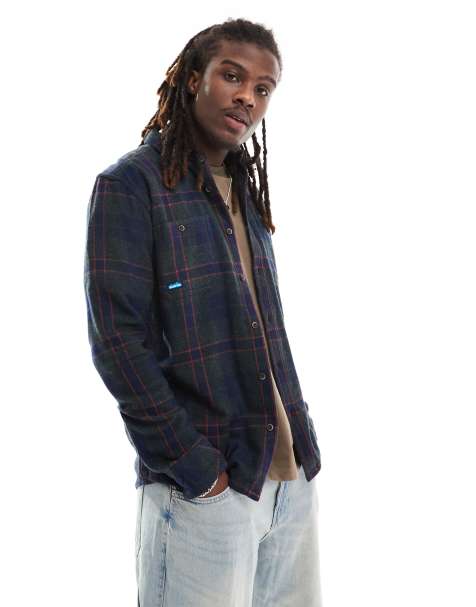 Kavu big joe check button long sleeve shirt in blue