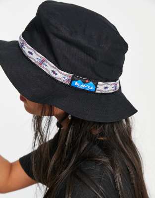 Kavu - Bucket hat van biologisch katoen met touwtje in zwart | ASOS