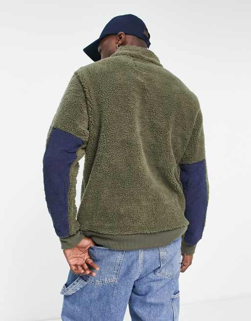 KAVU - Calawah - Kakigrøn fleece med 1/4 lynlås i imiteret lammeskind, 2 af 4