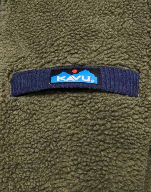 KAVU - Calawah - Kakigrøn fleece med 1/4 lynlås i imiteret lammeskind, 3 af 4