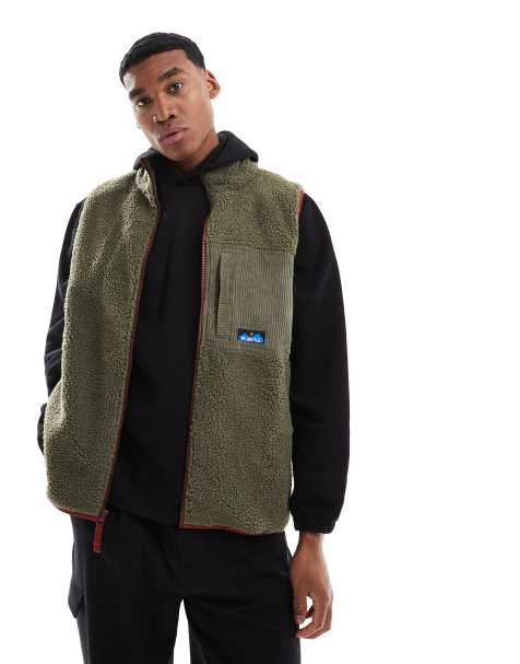 Kavu Cooper sherpa fleece vest in khaki - view 1