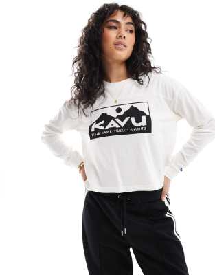 KAVU Kavu Francis long sleeve logo tshirt in white