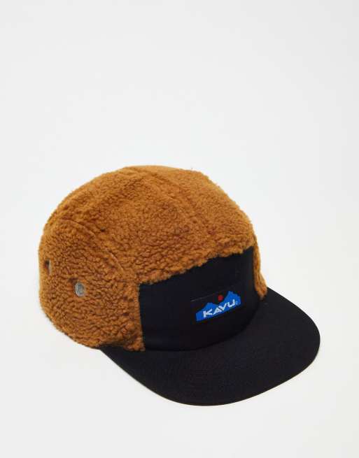 Kavu Fur Ball 6 panel borg lined trapper cap in beige