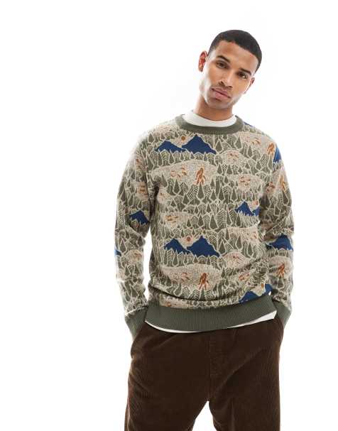 KAVU - Highline - Beige strikket trøje med retro-bjergprint i jacquard - view 1