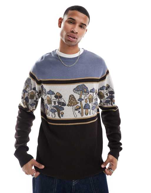 Kavu - Highline - Maglione multicolore rétro jacquard con motivo di funghi, 3 di 4