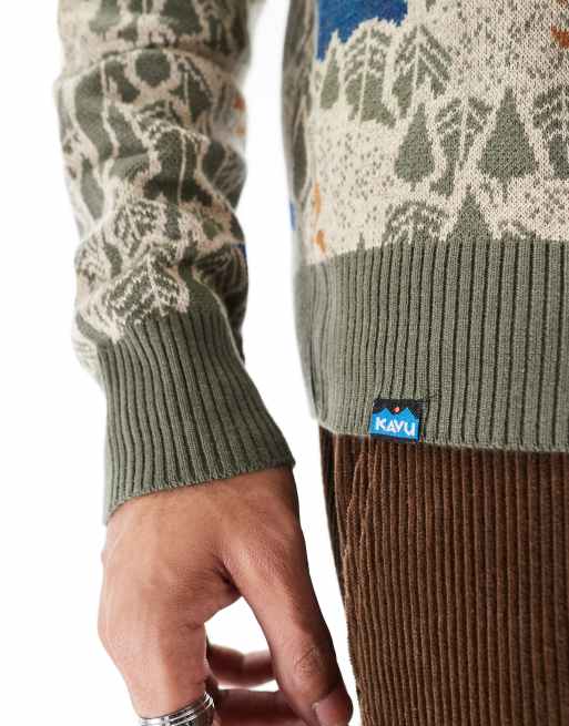 Kavu - Highline - Retro trui met jacquard bergmotief in beige, 2 van 4