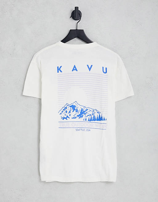 Kavu – Kremowy T-shirt z nadrukiem krajobrazu na plecach