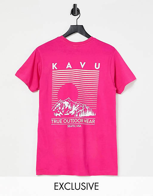 Kavu Landscape back print t-shirt in pink Exclusive at ASOS