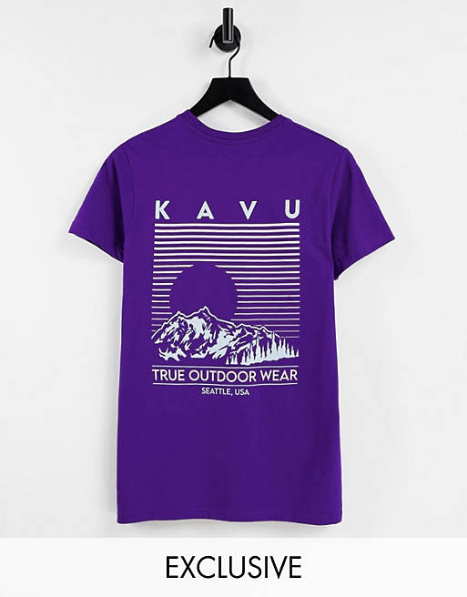 Kavu Landscape back print t-shirt in purple Exclusive at ASOS