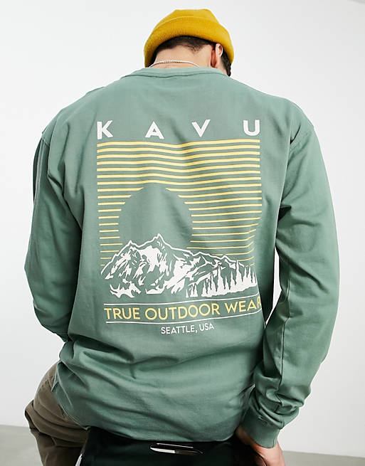 T-Shirts & Vests Kavu Landscape long sleeve back print t-shirt in khaki 