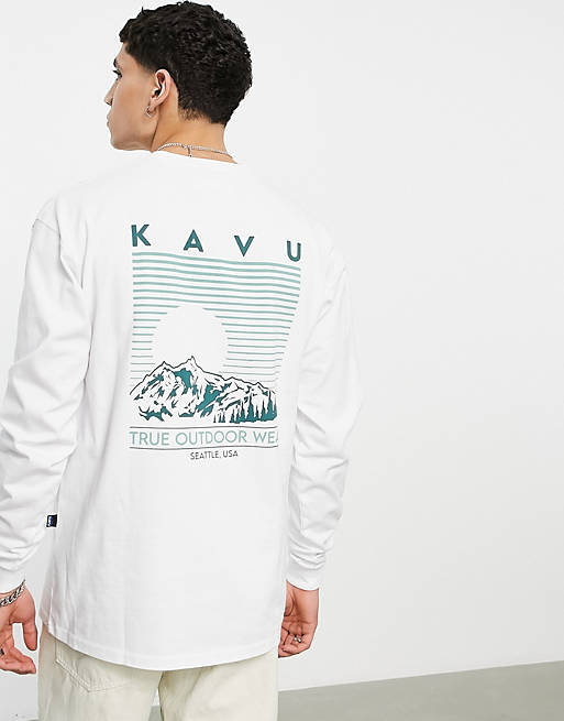 Men Kavu Landscape long sleeve back print t-shirt in white 