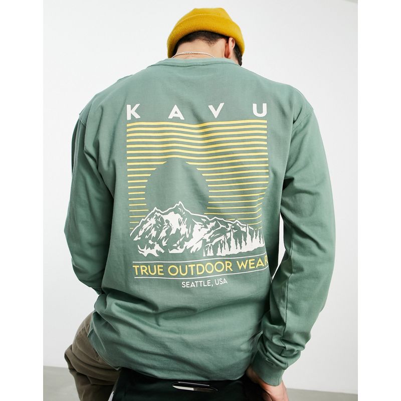 Kavu - Landscape - T-shirt a maniche lunghe con stampa sul retro color kaki