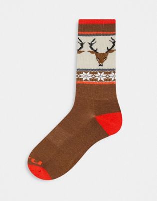 Kavu Moonwalk deer print socks in tan