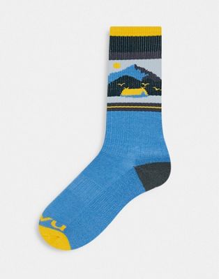 Kavu Moonwalk mountain print socks in blue