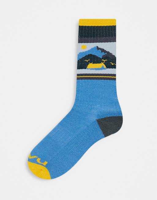 Kavu Moonwalk mountain print socks in blue ASOS