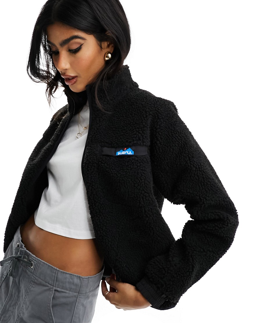 Kavu pinesdale zip through sherpa fleece jacket in black