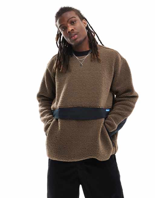 Kavu port pullover sherpa sweatshirt in brown