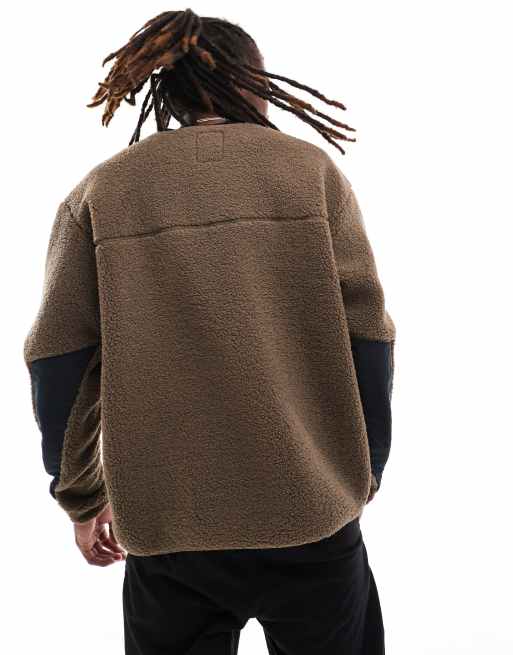 Kavu port pullover sherpa sweatshirt in brown