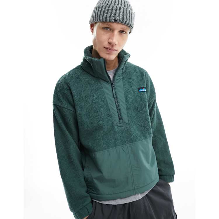 Kavu Rockhaven Felpa in pile verde con zip corta ASOS