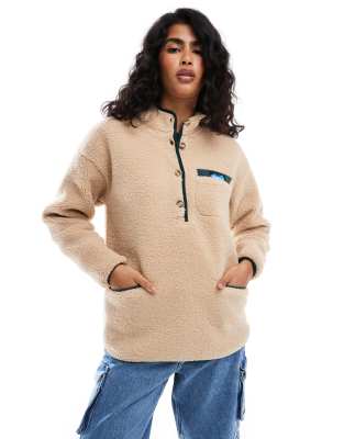 KAVU Kavu roselake half zip borg fleece in beige-Neutral