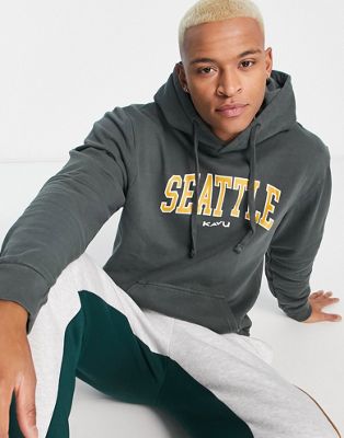 Kavu Seattle collegiate chest print hoodie in grey