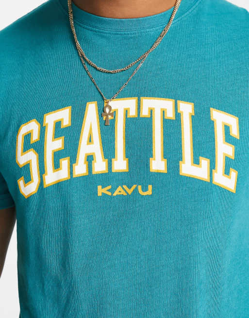 Kavu - Seattle - Grøn T-shirt med college-print på brystet, 2 af 4